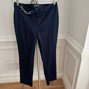 NWOT Polo Ralph Lauren Navy Ankle Pants with Silver Chain Detail Size 8P